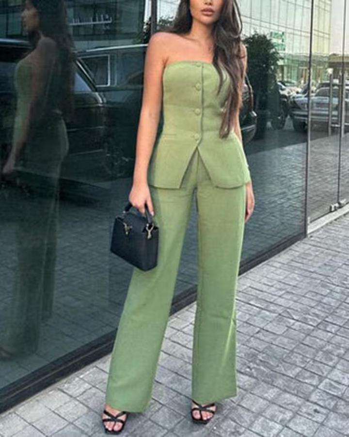 BRIA - Off-Shoulder Button-Up Two-Piece Ensemble