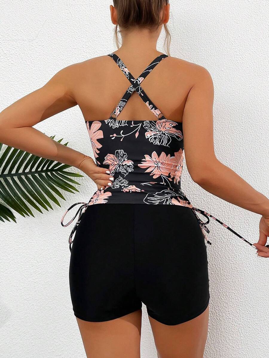 Lushie Floral Print Tummy Control Tankini Top