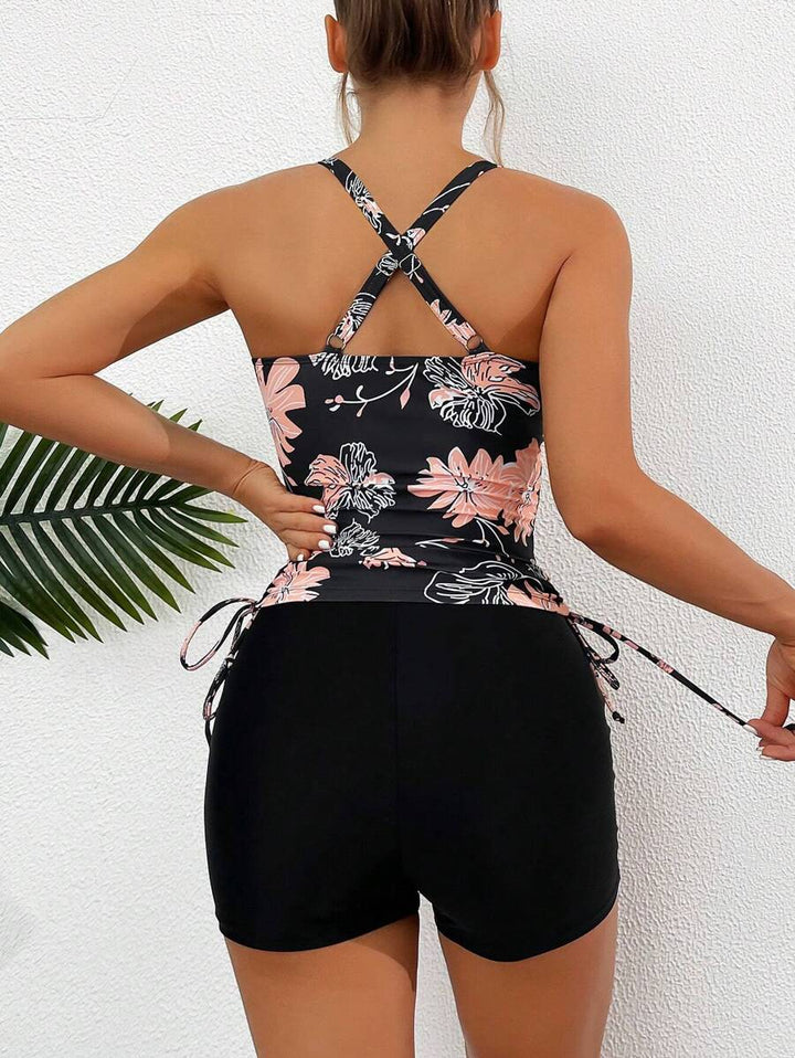 Lushie Floral Print Tummy Control Tankini Top
