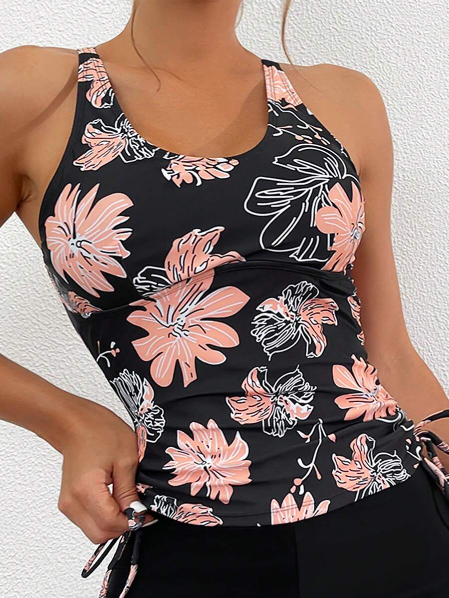 Lushie Floral Print Tummy Control Tankini Top
