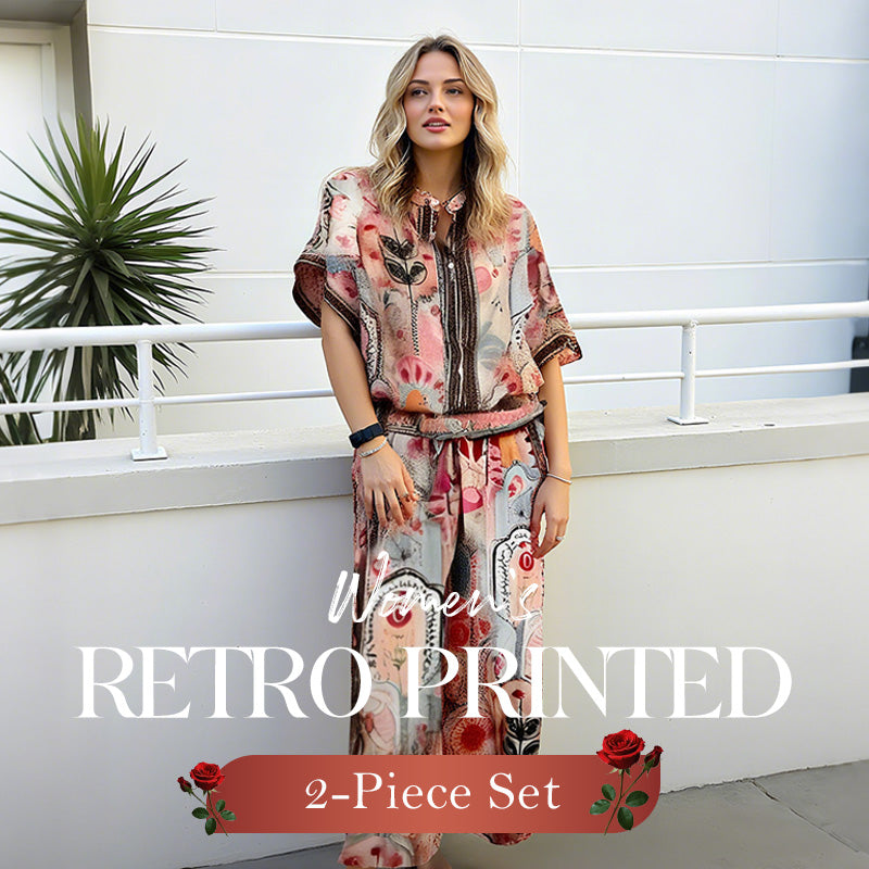 Women's Floral Print Top and Wide-Leg Pants Duo