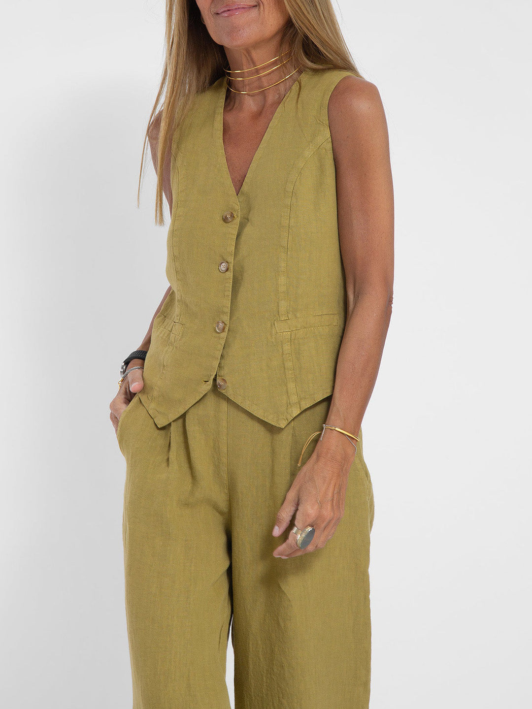 Stylish Aira Button-Up Vest and Wide-Leg Trouser Ensemble