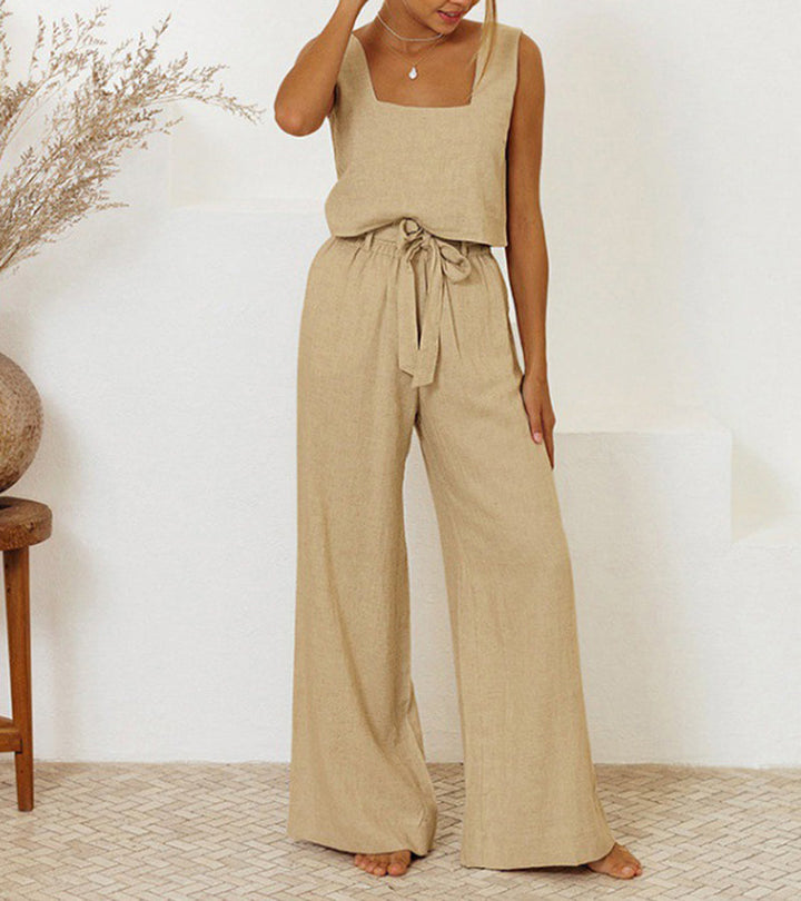 Milena - Sleek Minimalist Top with Wide-Leg Trousers Ensemble