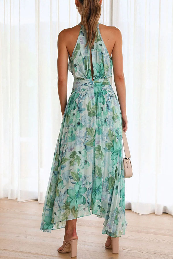 Chic Floral Midi Dress with Pleated Details