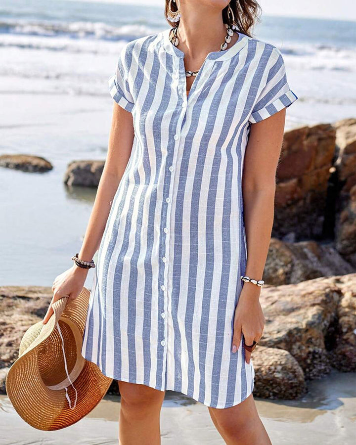 Martine™ | Breezy Striped Shirt Dress – Coastal Chic Style
