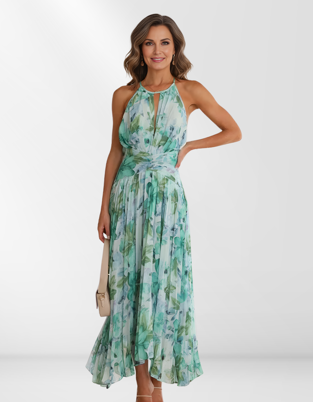 Chic Floral Midi Dress with Pleated Details