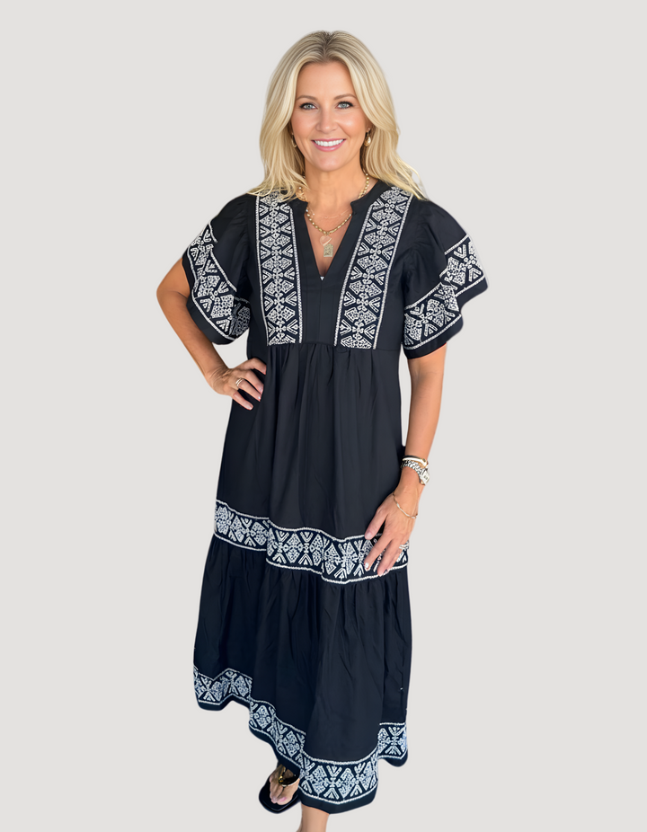 V-Neck Bohemian Flowing Dress