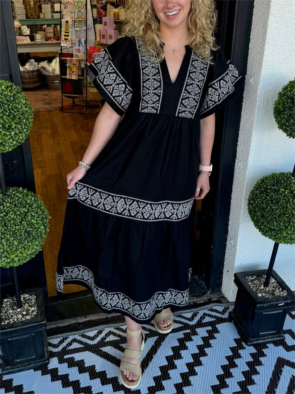 V-Neck Bohemian Flowing Dress