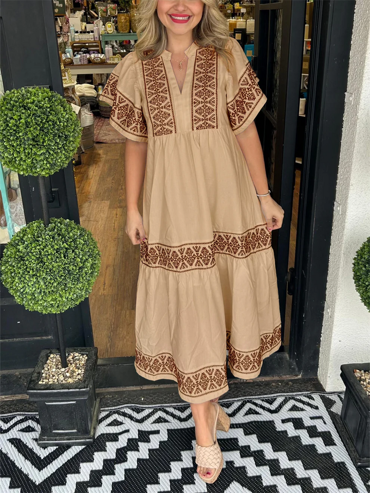 V-Neck Bohemian Flowing Dress