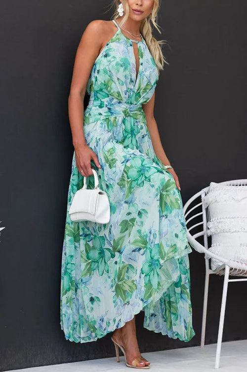 Chic Floral Midi Dress with Pleated Details
