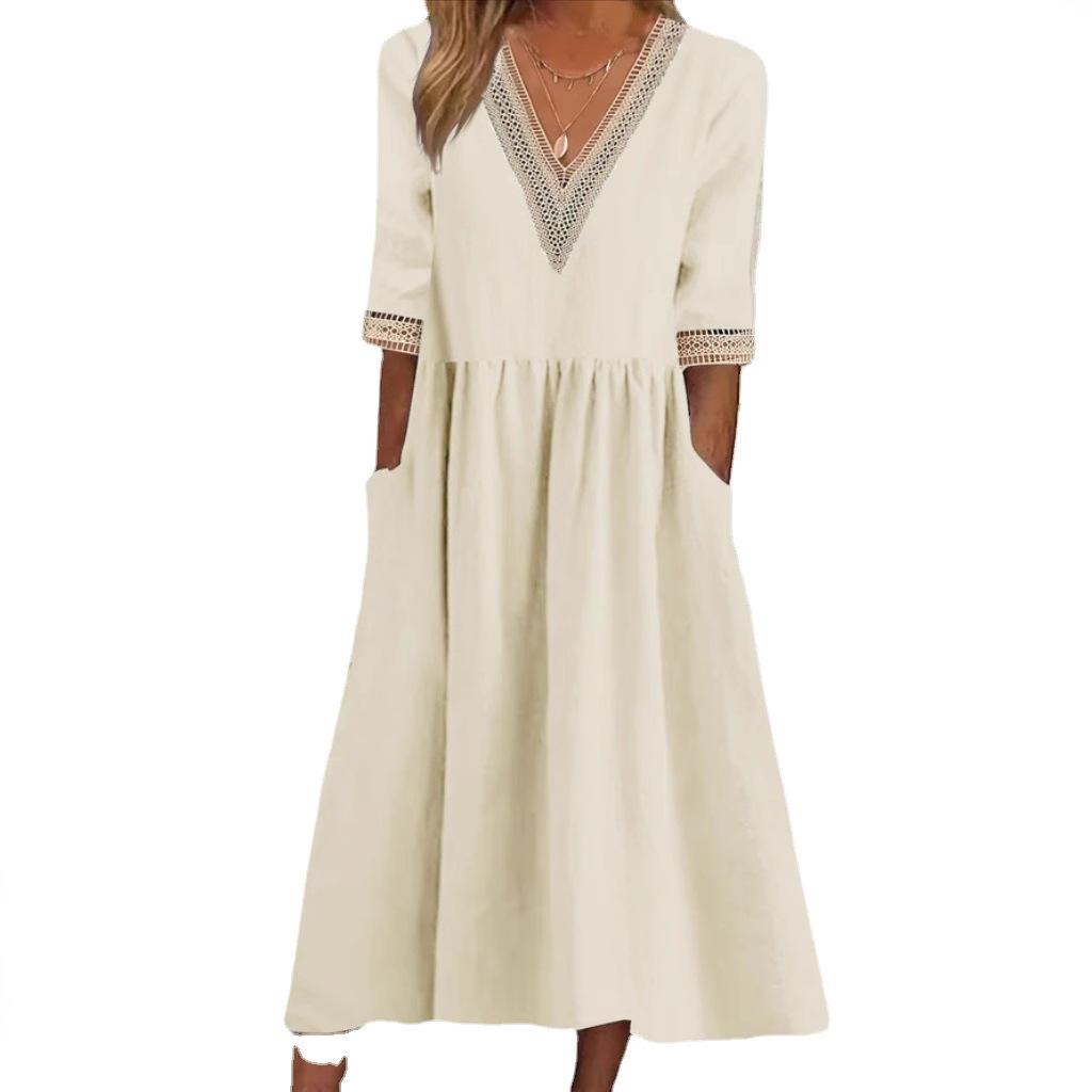 Olivia | Elegant Mid-Length Dress with Lace Collar