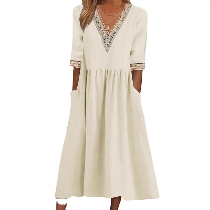 Olivia | Elegant Mid-Length Dress with Lace Collar