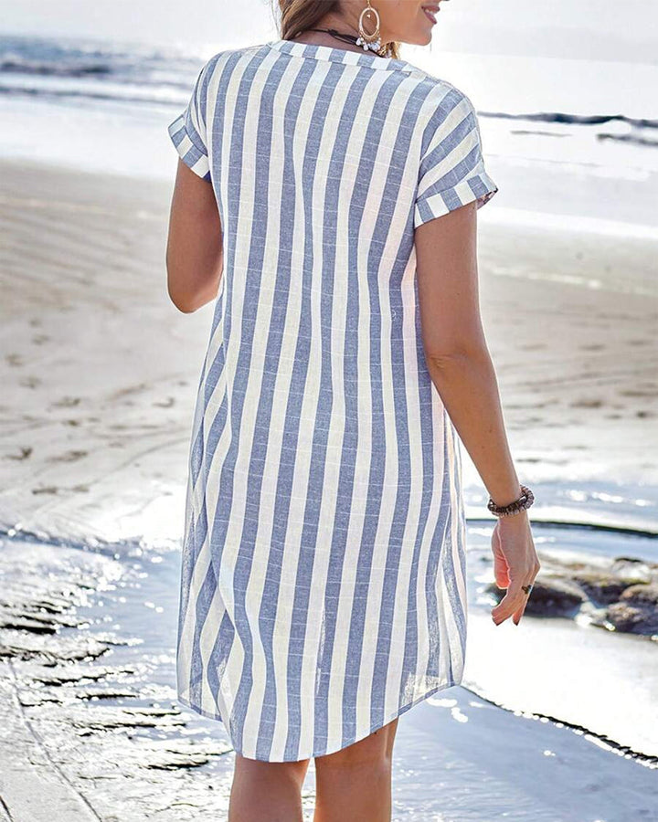 Martine™ | Breezy Striped Shirt Dress – Coastal Chic Style