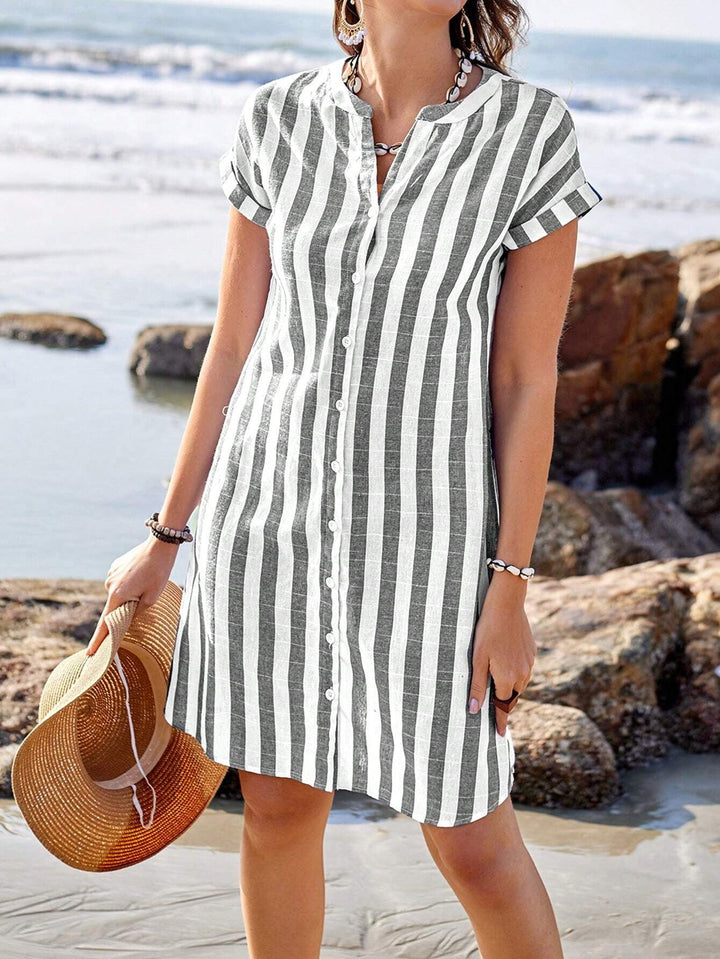 Martine™ | Breezy Striped Shirt Dress – Coastal Chic Style