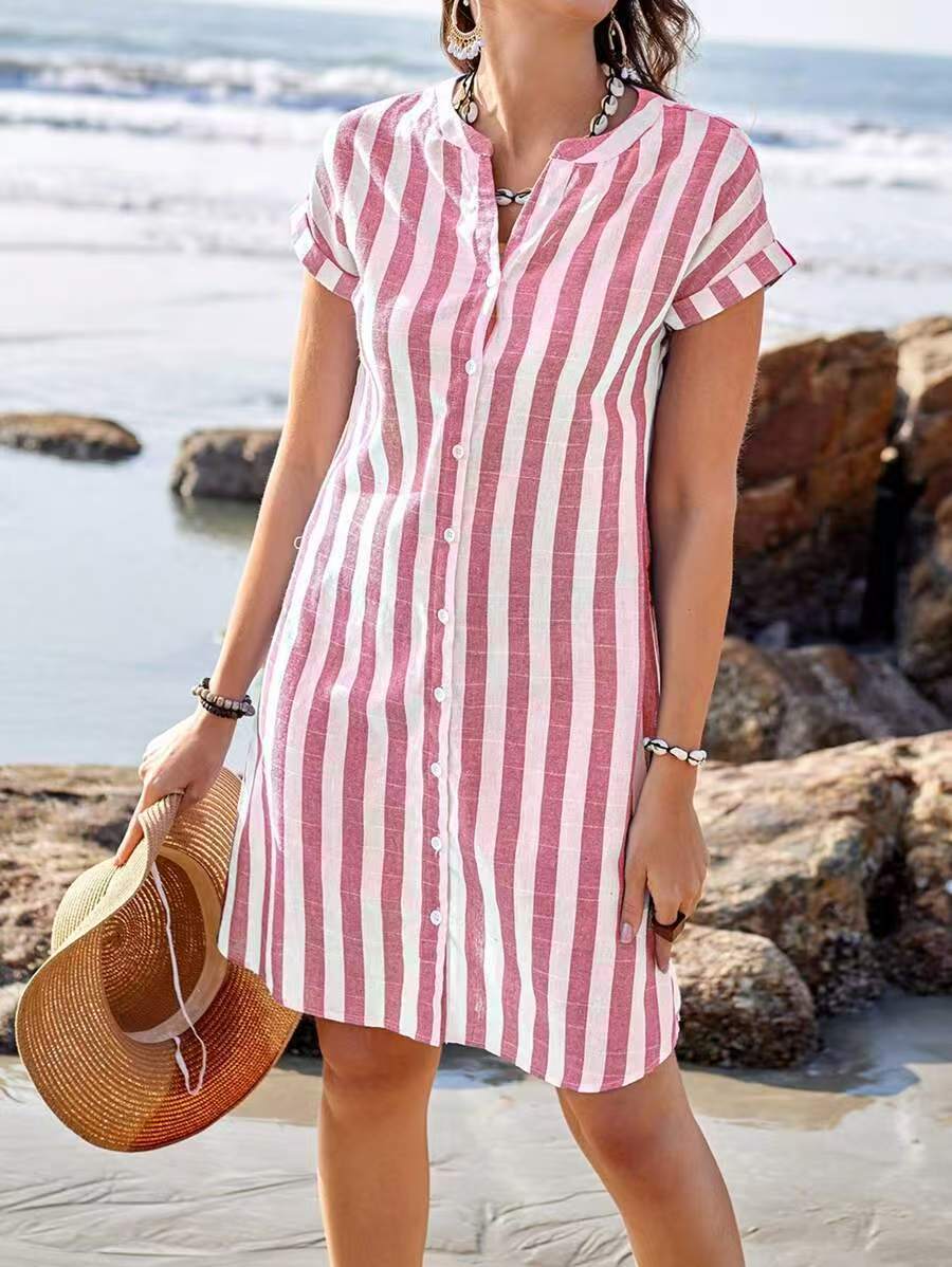 Martine™ | Breezy Striped Shirt Dress – Coastal Chic Style