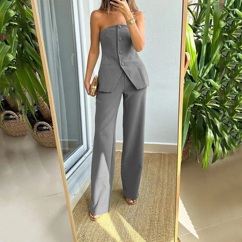 BRIA - Off-Shoulder Button-Up Two-Piece Ensemble