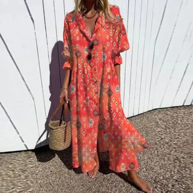 Maxi Dress with Puff Sleeves