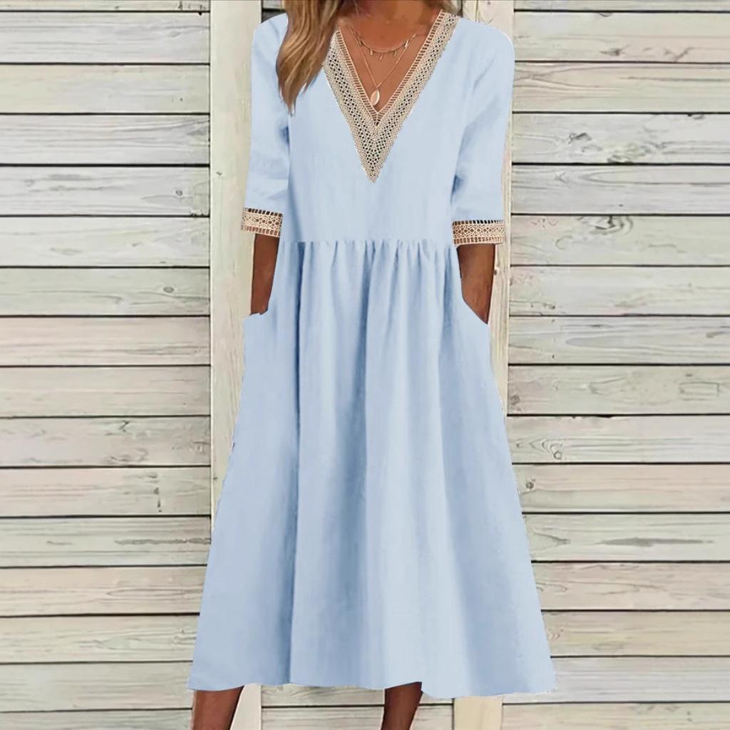 Olivia | Elegant Mid-Length Dress with Lace Collar