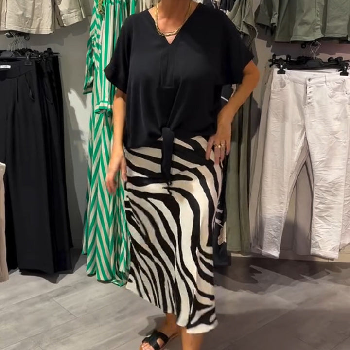 ⏳Limited Time Offer: Women's Knot Front Blouse & Midi Skirt Casual Set⏰