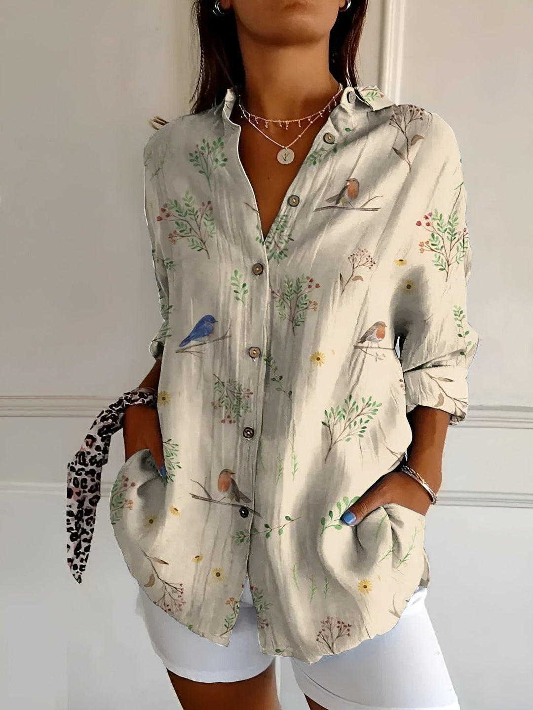 Brenda - Floral & Wave Print Casual Blouse