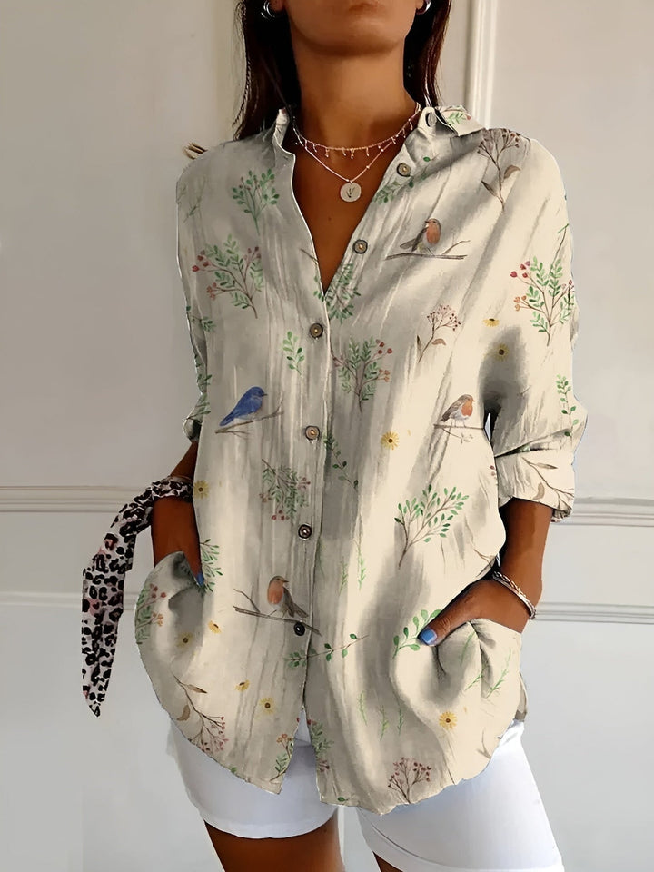 Brenda - Floral & Wave Print Casual Blouse
