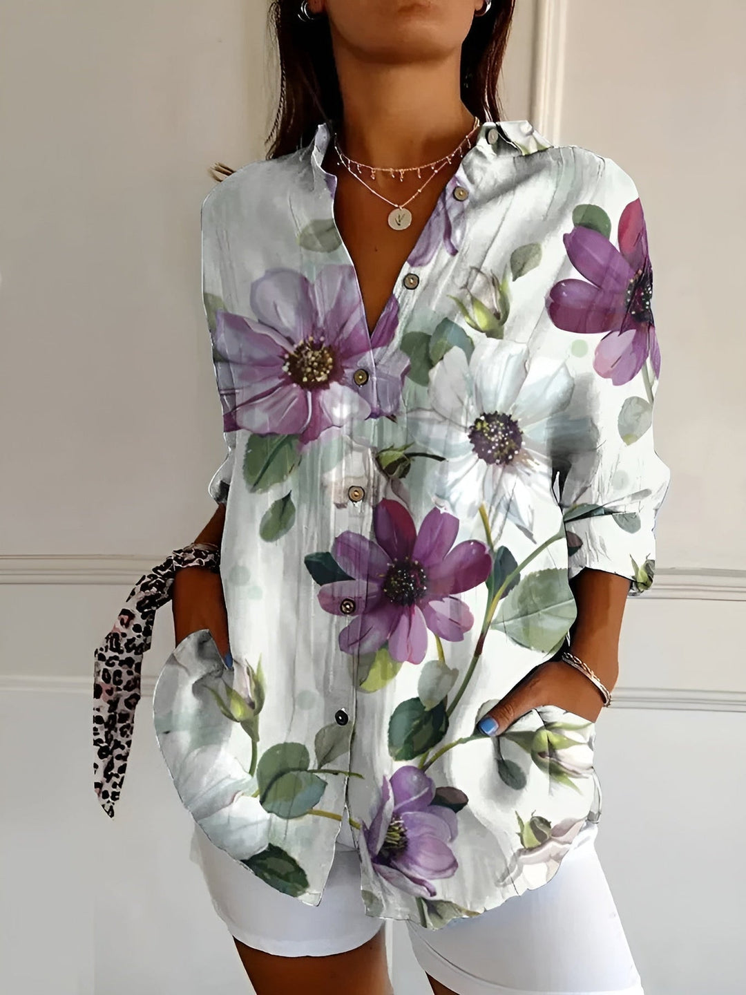 Brenda - Floral & Wave Print Casual Blouse