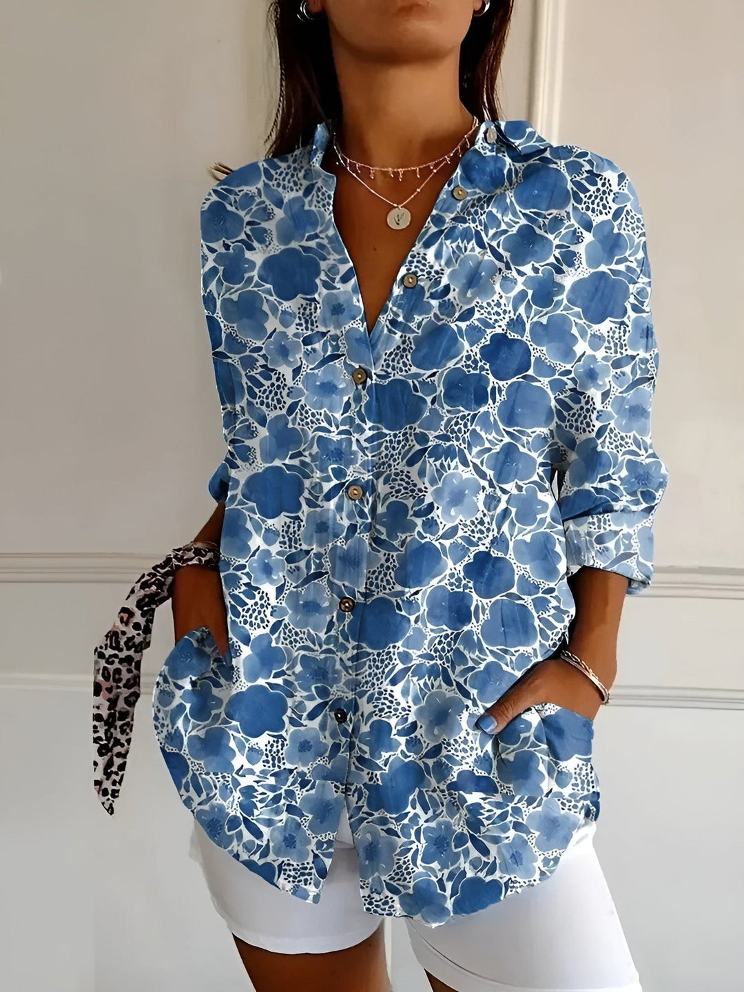 Brenda - Floral & Wave Print Casual Blouse