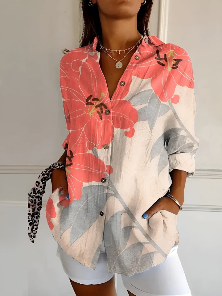 Brenda - Floral & Wave Print Casual Blouse