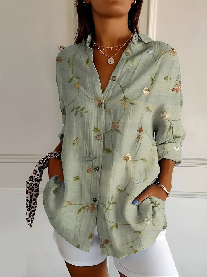 Brenda - Floral & Wave Print Casual Blouse