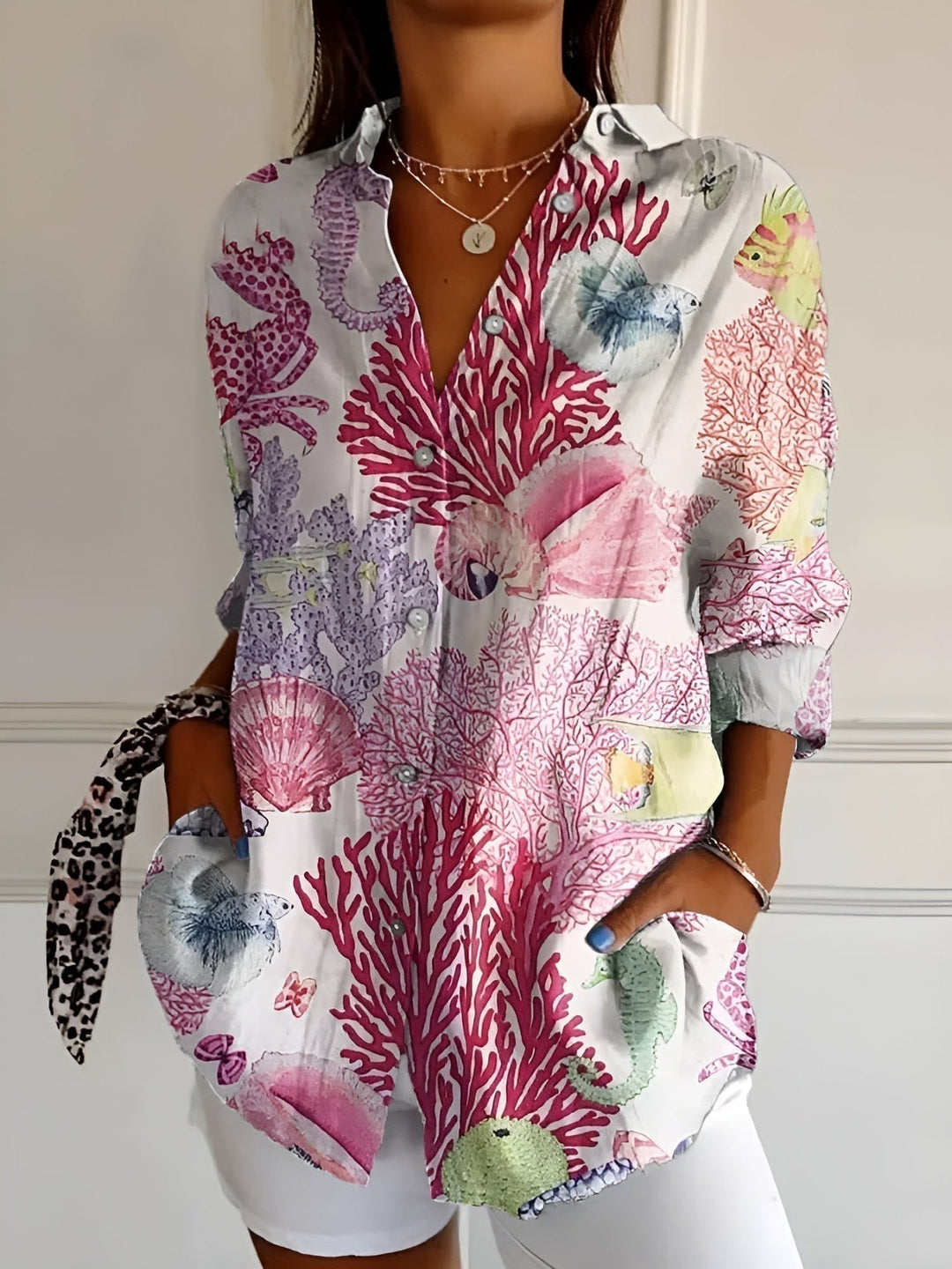 Brenda - Floral & Wave Print Casual Blouse